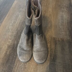 UGG Fern Tall Riding Boots Kids Brown Leather Suede Waterproof Boots Size 1